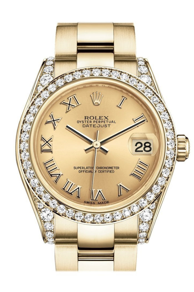 Rolex Datejust 31 Champagne Dial Diamond Bezel Lug 18k Gold Watch 178158 WatchGuyNYC
