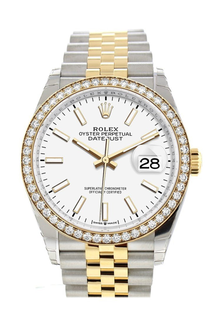Rolex Datejust 36 White Dial Diamond Bezel Jubilee Yellow Gold Two Ton WatchGuyNYC