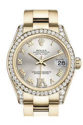 Rolex Datejust 31 Silver Large Vi Rubies Dial Diamond Bezel Lug 18K Yellow Gold Ladies Watch 178158