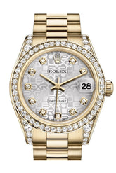 Rolex Datejust 31 Silver Jubilee Diamond Dial Bezel Lug 18K Yellow Gold President Ladies Watch
