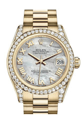 Rolex Datejust 31 White Mother Of Pearl Roman Dial Diamond Bezel Lug 18K Yellow Gold President