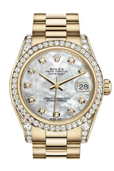Rolex Datejust 31 White Mother Of Pearl Dia Dial Diamond Bezel Lug 18K Yellow Gold President Ladies