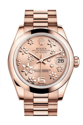 Rolex Datejust 31 Pink Raised Floral Motif Dial 18K Everose Gold President Ladies Watch 178245 /