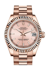 Rolex Datejust 31 Pink Dial Fluted Bezel 18K Everose Gold President Ladies Watch 178275 / None