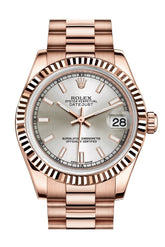 Rolex Datejust 31 Silver Dial Fluted Bezel 18K Everose Gold President Ladies Watch 178275 / None