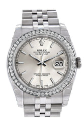 Rolex Datejust 36 Silver Dial 18K White Gold Diamond Bezel Jubilee Mens Watch 116244 / None