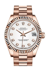 Rolex Datejust 31 White Diamond Dial Fluted Bezel 18K Everose Gold President Ladies Watch 178275 /