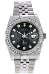 Rolex Datejust 36 Black Jubilee Design Set With Diamonds Dial 18K White Gold Diamond Bezel Mens