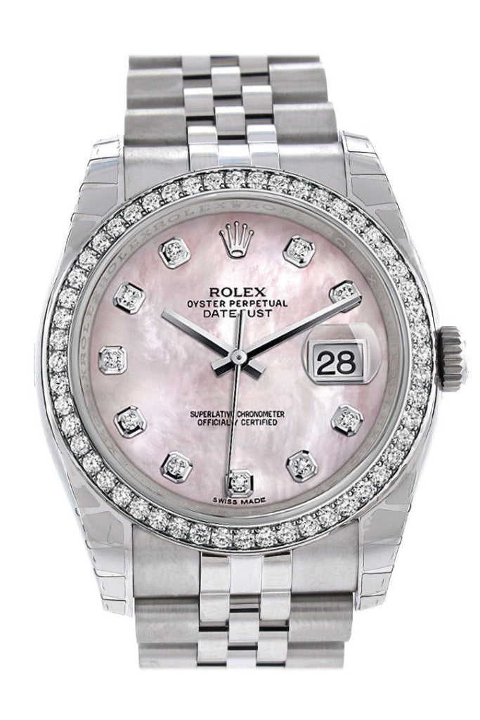 ROLEX 116244 Datejust 36 Pink Mother of pearl Dial Diamond Ladies watch WatchGuyNYC
