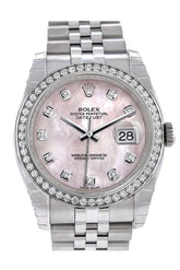 Rolex Datejust 36 Pink Mother-Of-Pearl Set With Diamonds Dial 18K White Gold Diamond Bezel Jubilee