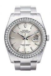 Rolex Datejust 36 Silver Dial 18K White Gold Diamond Bezel Mens Watch 116244 / None
