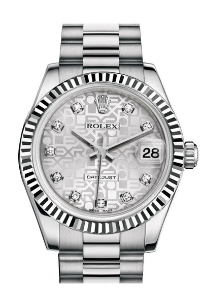 Rolex 178279 Datejust 31 Silver Diamond Dial 18k White Gold