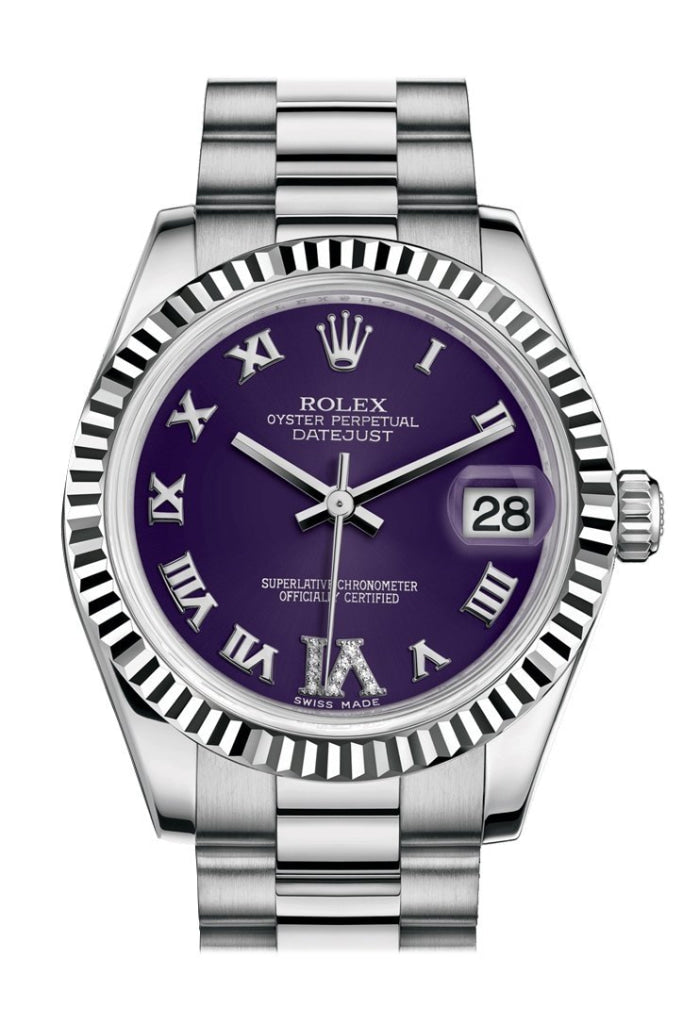 Rolex 178279 Datejust 31 Purple Large VI Diamond Dial 18K White Gold President WatchGuyNYC Purple None