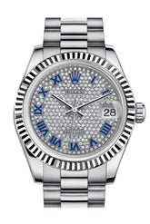 Rolex Datejust 31 Diamond-Paved Roman Dial Fluted Bezel 18K White Gold President Ladies Watch 178279