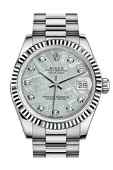 Rolex Datejust 31 Meteorite Diamond Dial Fluted Bezel 18K White Gold President Ladies Watch 178279