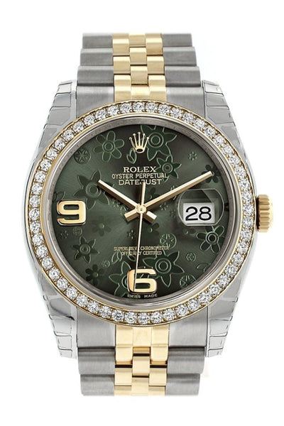 ROLEX 116244 Datejust 36 Green Floral Motif Dial Diamond Ladies