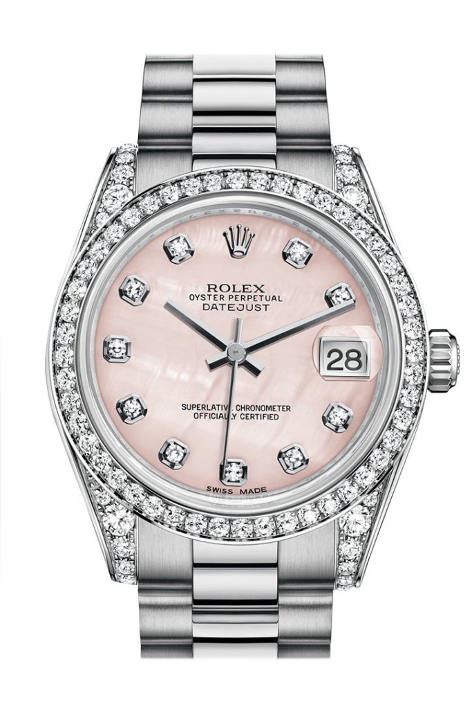 Rolex 178159 Datejust 31 Pink Mother of Pearl Large VI Dial Diamond Bezel Lug Dial 18K White Gold President WatchGuyNYC Pearl None