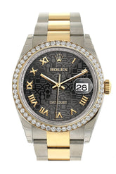 Rolex Datejust 36 Black Jubilee Roman Dial 18K White Gold Diamond Bezel Ladies Watch 116243