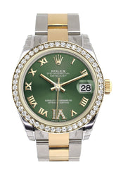 Rolex Datejust 31 Olive Greenlarge Vi Diamonds Dial Diamond Bezel Yellow Gold Two Tone Watch 178383
