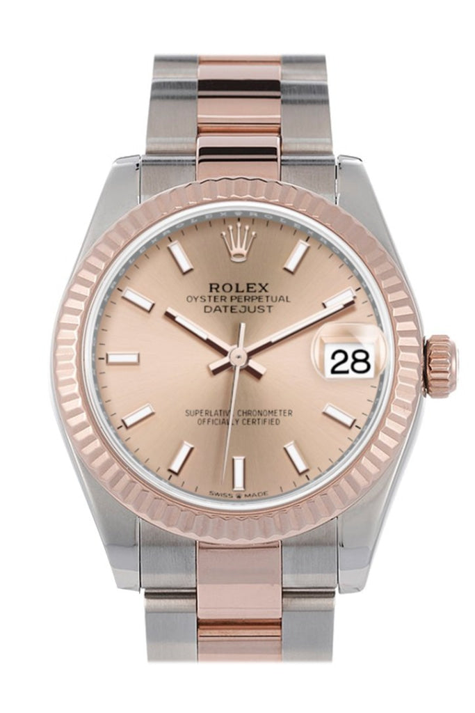 Rolex Datejust 31 Rose Dial Fluted Bezel 18K Everose Gold Two Tone Wat WatchGuyNYC