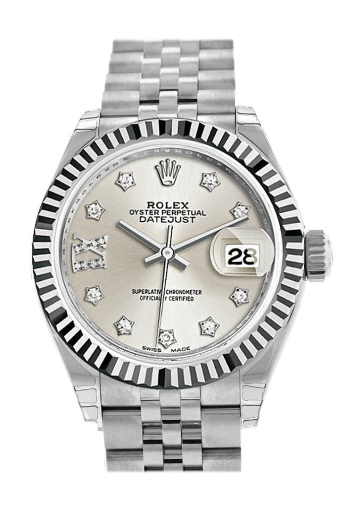 ROLEX 279174 Datejust 28 Silver Roman Large VI Diamond Dial Jubilee Ladies Watch WatchGuyNYC