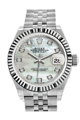 Rolex Datejust 28 Pearl Set With Diamonds Dial Fluted Bezel Steel Jubilee Ladies Watch 279174