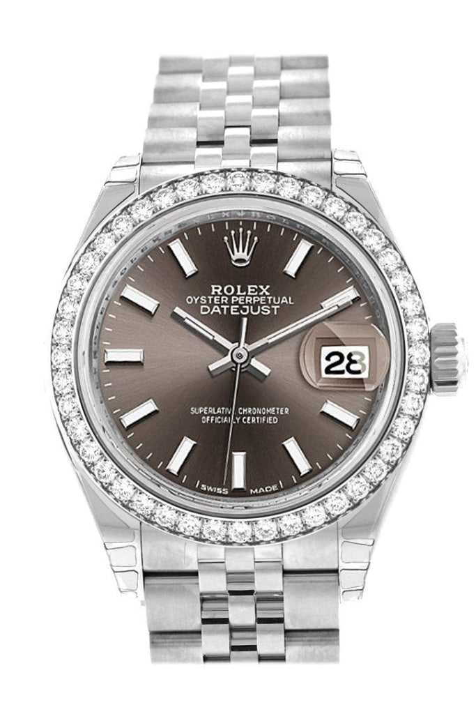 Rolex 279384RBR Datejust 28 Dark Grey Dial Diamond Bezel Ladies Watch WatchGuyNYC