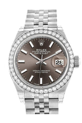Rolex Datejust 28 Dark Grey Dial Diamond Bezel Steel Jubilee Ladies Watch 279384Rbr