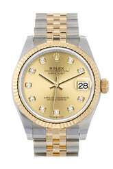 Rolex Datejust 31 Champagne Diamond Dial Fluted Bezel 18K Yellow Gold Two Tone Jubilee Watch 278273