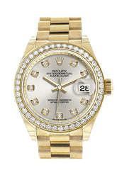 Rolex Datejust 28 Silver Diamond Dial Bezel President Ladies Watch 279138Rbr