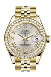 Rolex Datejust 28 Silver Roman Dial Diamond Bezel Jubilee Ladies Watch 279138Rbr / None