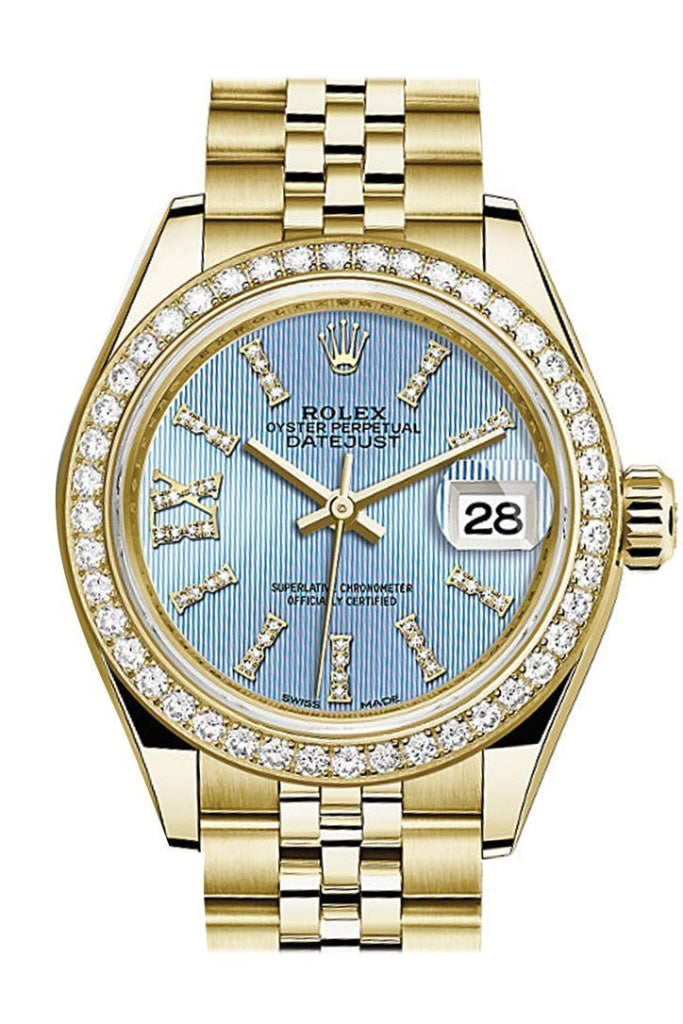 ROLEX 279138RBR Datejust 28 Cornlower blue Dial Diamond Bezel
