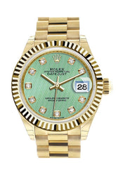 Rolex Datejust 28 Mint Diamond Dial Fluted Bezel President Ladies Watch 279178