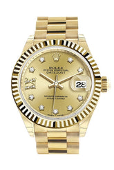 Rolex Datejust 28 Champagne Star Fluted Dial Diamond Bezel President Ladies Watch 279178
