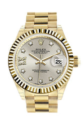 Rolex Datejust 28 Silver Star Diamond Dial Fluted Bezel President Ladies Watch 279178