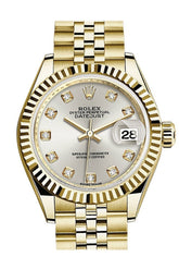 Rolex Datejust 28 Silver Diamond Dial Fluted Bezel Jubilee Ladies Watch 279178 / None