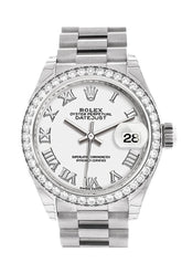 Rolex Datejust 28 White Roman Dial Diamond Bezel President Ladies Watch 279136Rbr