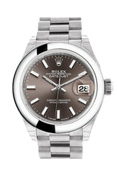 Rolex Datejust 28 Dark Grey Dial Dome Bezel President Ladies Watch 279166
