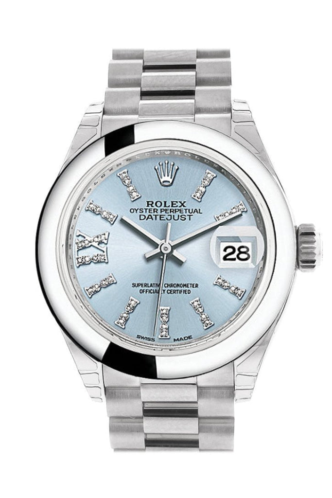 ROLEX 279166 Datejust 28 Ice Blue Dial Dome Bezel Ladies Watch WatchGuyNYC