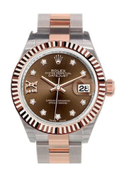 Rolex Datejust 28 Chocolate 9 Diamonds Set In Star Dial Fluted Bezel Oyster Ladies Watch 279171