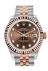 Rolex Datejust 28 Chocolate Diamond Dial Fluted Bezel Jubilee Ladies Watch 279171