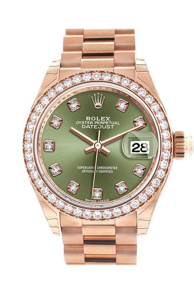 Rolex 279135RBR Datejust 28 Olive Green Diamond Dial Rose Gold