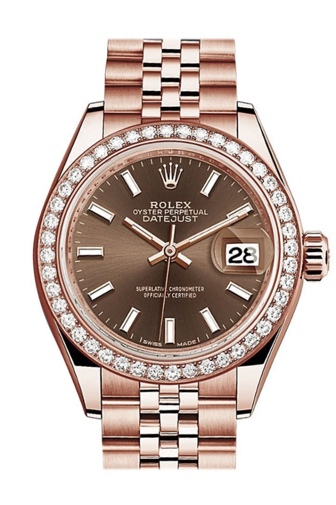 Rolex 279135RBR Datejust 28 Chocolate Diamond Rose Gold Diamond Bezel Ladies Watch WatchGuyNYC