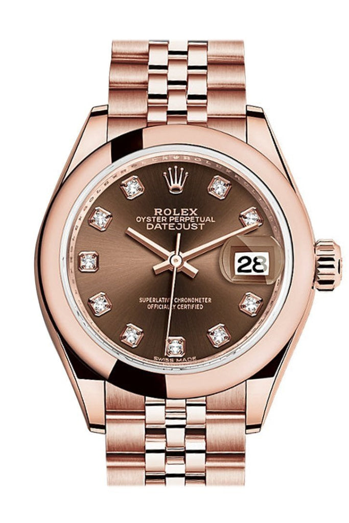Rolex 279165 Datejust 28 Chocolate Diamond Dial Rose Gold Jubilee Ladies Watch WatchGuyNYC