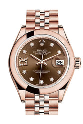 Rolex Datejust 28 Chocolate 9 Diamonds Set In Star Dial Rose Gold Jubilee Ladies Watch 279165 / None