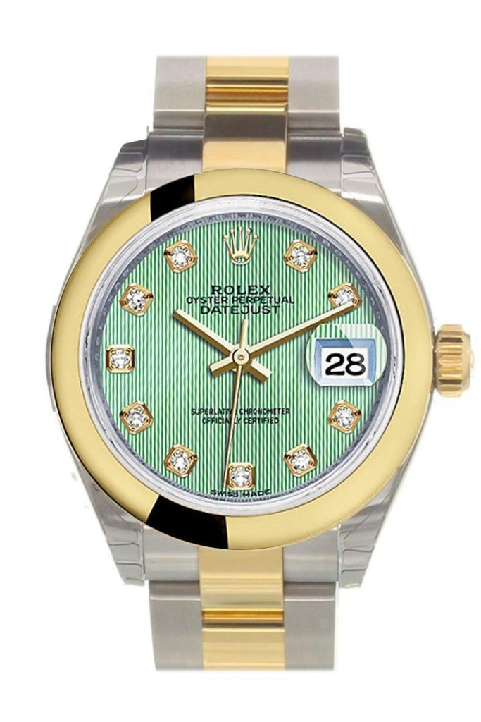 Rolex 279163 Datejust 28 Mint Green Yellow Gold Two Tone Ladies Watch WatchGuyNYC
