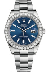 Rolex Custom Diamond Bezel Datejust 41Mm Blue Dial Steel Oyster Mens Watch 116300 / Si None