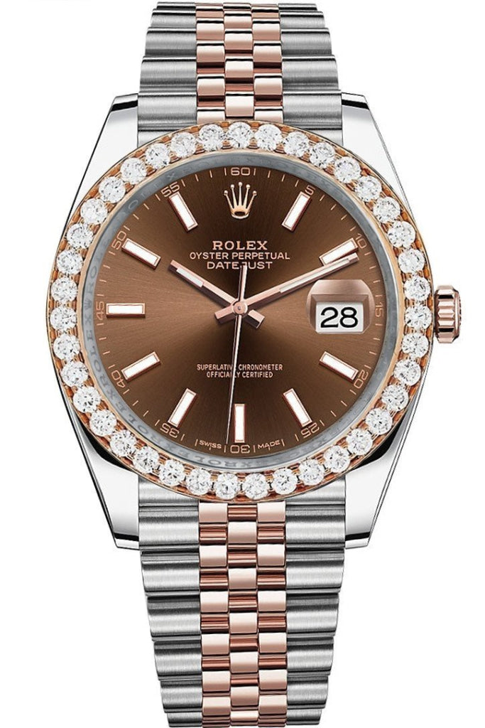 Rolex Custom Diamond Bezel Datejust 41mm Chocolate Dial Two Tone Rose Gold Jubilee Men's Watch 126331