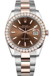 Rolex Custom Diamond Bezel Datejust 41Mm Chocolate Dial Rose Gold Oyster Mens Watch 126331 / Si None