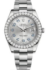 Rolex Custom Diamond Bezel Datejust 41Mm Rhodium Arab Dial Steel Oyster Mens Watch 116300 / Si None